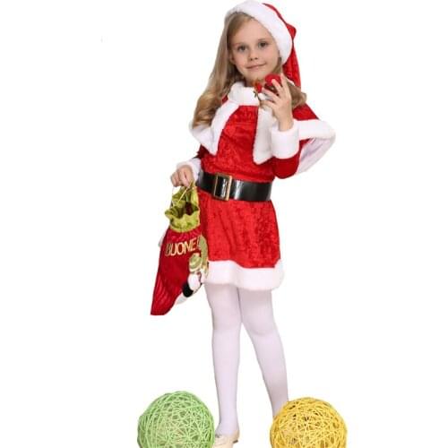 Girls Christmas Cosplay Costumes Cute Little Santa Claus Clothing Soft Christma Hat Suits New Festival Stage Performance Costume