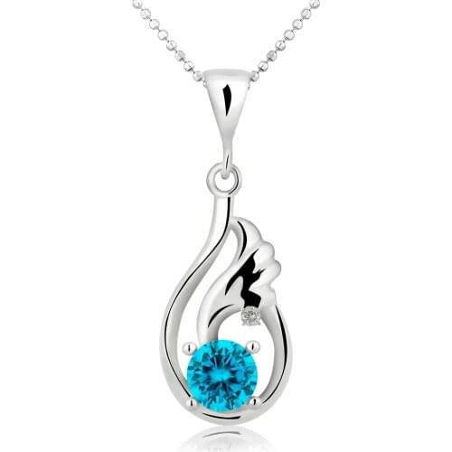 Chavin Topaz Angel Wing 0.02 Crt. Diamond Genuine Original Sterling Silver Necklace Blue Stone Certified Special Package Ma