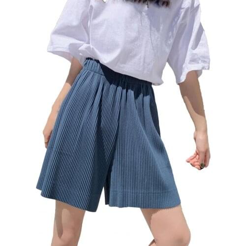 Summer Women Shorts High Waist Solid Color Wide Leg Pleated Loose Short Pants for Sports