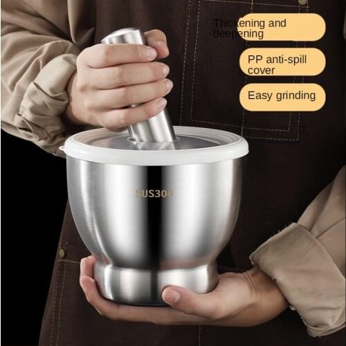 Multi-purposeDouble Stainless Steel Mortar Pestle Pill Crusher Spice Grinder Herb Bowl Pesto Powder Grinder Crusher Kitchen Tool