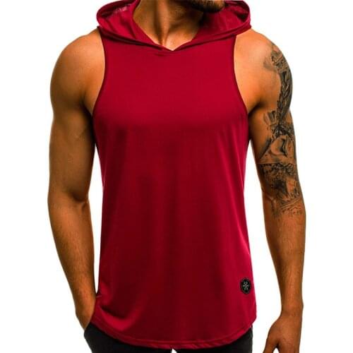 Men Sleeveless Black Green Red Hooded Slim Fit Tank Top Male Gym Sports Bodybuilding Muscle Tee Shirt 2020 Plus Size