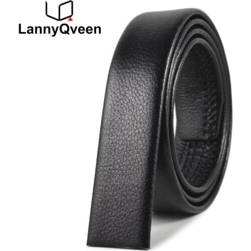 LannyQveen mens leather belt strap No Buckle Black color Genuine Leather Automatic Belts Strap ribbon