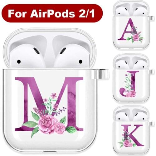 Purple Rose Bouquet Floral 26 Letters Soft TPU Case For AirPods 2 1 Transparent Silicone Wireless Bluetooth Earphone Box Cover