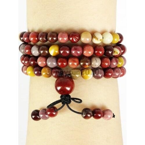 Natural Moukaite 6mm Gems Stone Buddhist 108 Beads Prayer Mala Multi-Purpose Stretchy Bracelet 5Strands/Pack