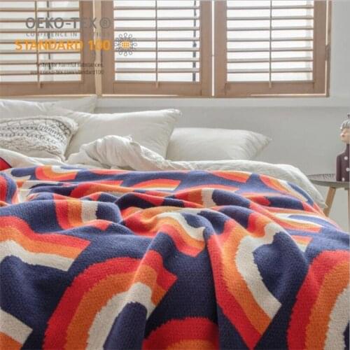Nordic Knitted Blanket DecorativeThrow Blankets Cotton Rainbow Bedding Quilt Sofa Cover Bedspread Chunky Thread Blankets 160cm