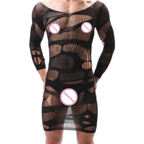 Latest Sexy Lingerie Gentleman Underwear Exotic Male Mesh Bodysuit Men Sleepwear Man Sissy Long Sleeve Nightwear Dropshipping