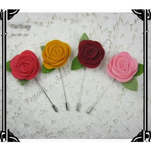 Newest Felt flowers rose flower lapel pin brooch pins 20pcs/lot 12color for your choice Free shipping