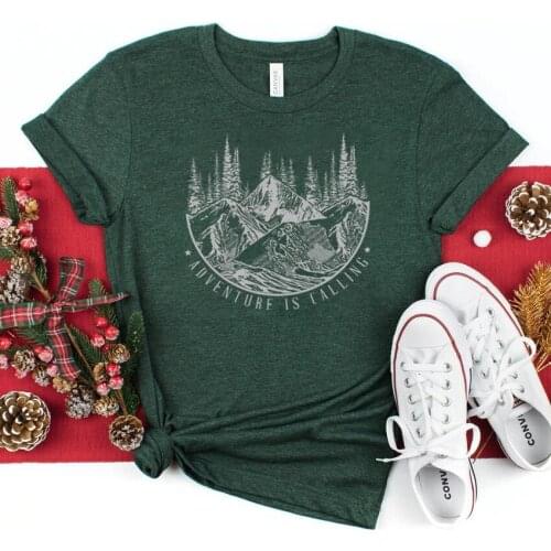 New Arrival Hiking Tees Adventure Is Calling Shirt Mountain Themed T Shirt Outdoor Shirts Wilderness Graphic Tee Forest Tops