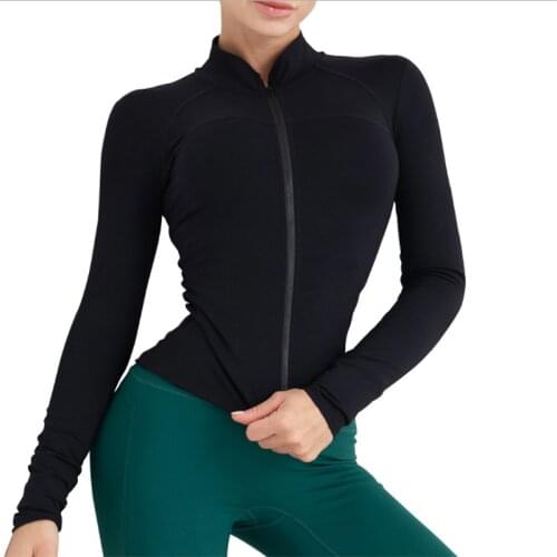 Yoga fitness clothing outside the female slim body high elastic cardigan collar zipper movement long sleeve shirt Yoga coat