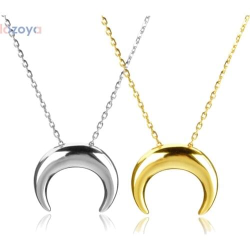 LOZOYA 925 Sterling Silver Gold Plain Statement Simple Moon Charm Necklace Long Chain Rock Punk Women Slim Dangle Jewelry
