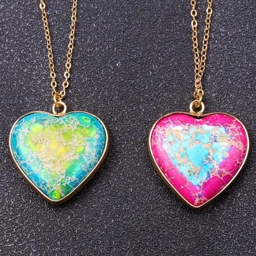 Natural stone pendant necklace Heart Shape Stone Pendant for Womens Girls Gifts
