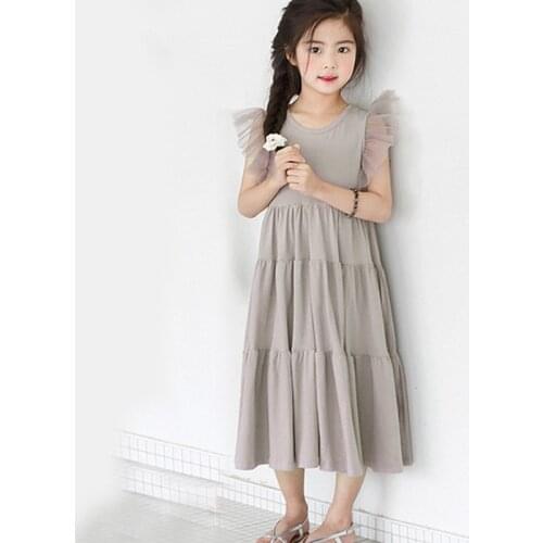 2020 new summer girls dress korea style princess party dresses teenager mesh sleeve patchwork cake dress cute children clothing