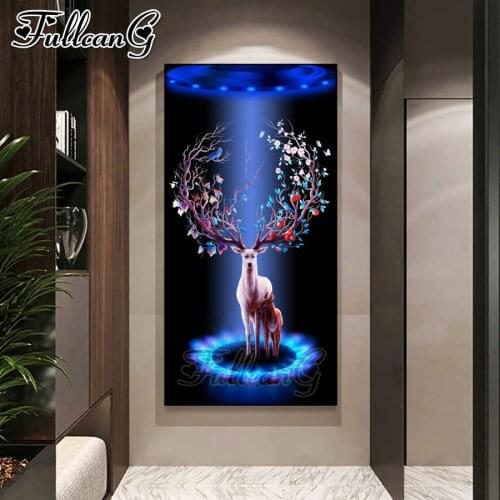 FULLCANG Sika deer animals flowers large diamond painting 5d diy full square round drill mosaic embroidery sale decor FC3479