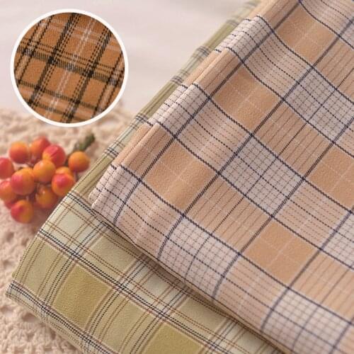 Half Meter Yellow Green Plaid Polyester Fibre Fabric For Dress Trousers Han Cloth Cheongsam Table CLoth Handmade DIY A118
