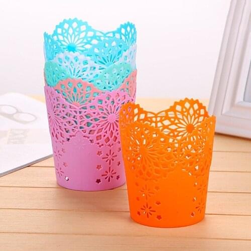Hollow Flower Brush Storage Pen Pencil Pot Holder Container Desk Organizer Gift