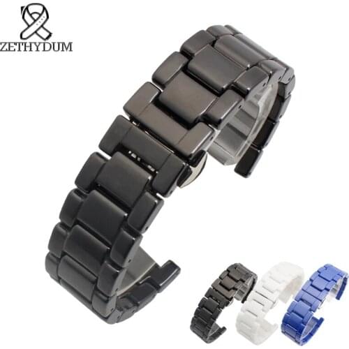 Ceramic watchband 18*10mm strap black white blue color watch strap womans bracelet watch accessories smooth band