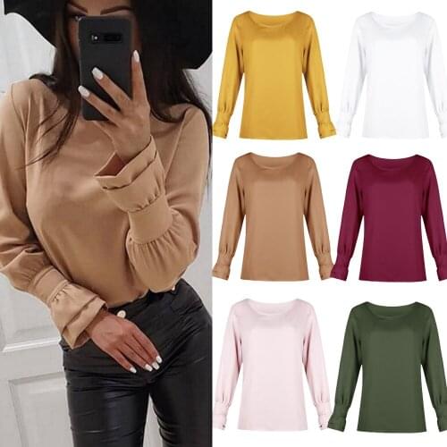 Sexy Women Long-sleeved Blouse Thin O-neck Wild Pleated Shirt Top Women Shirts White Blouse Plus Size S-2XL