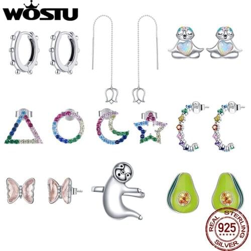 WOSTU Star Moon Myth Colorful Earrings 925 Sterling Silver Open Simple Stud Earrings Sterling Silver Jewelry Gift BNE477
