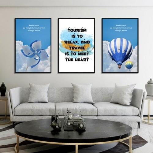Modern Nordic Style Blue Background Canvas Painting Posters Hot Air Balloon Windmill Wall Pictures For Living Room Decoration