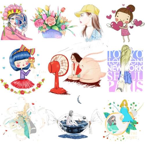 Pulaqi Fashion Girl Iron on Transfers Heat Transfer Ironing Stickers T-Shirt Thermo Stickers On Clothes Stripes Applique Diy