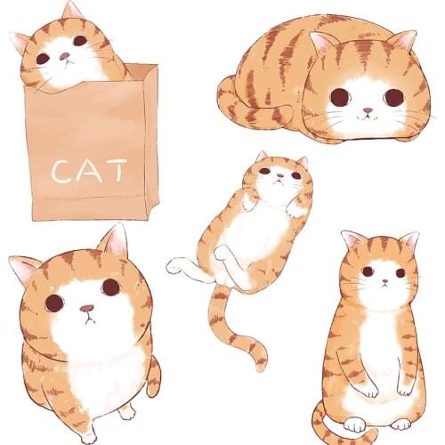 Three Ratels CM2 Simple and warm hand drawing of orange cat cartoon Funny cats sticker for kids home decoration bathroom decals