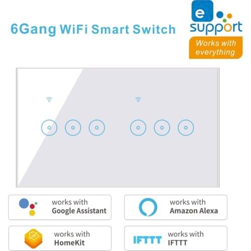Ewelink Smart Devices WiFi Remote Control Switch 4 5 6 Gang EU/UK Smart Touch Switch Work with Alexa Google Home Glass Panel