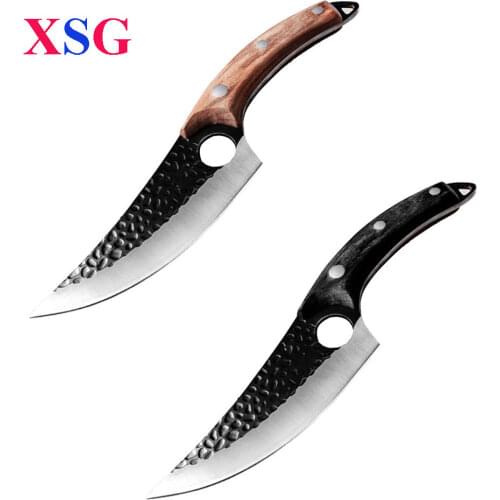Handmade Forged Kitchen Knife Stainless Steel Filleting Knives Set Serbian Viking Cleaver Cooking Butcher Accessories Tools