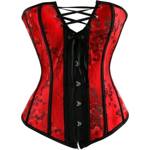 Corset Vintage Women Corsets Bustiers Overbust Tops Satin Sexy Costume Corselet Brocade Style Red Bridal Korsett