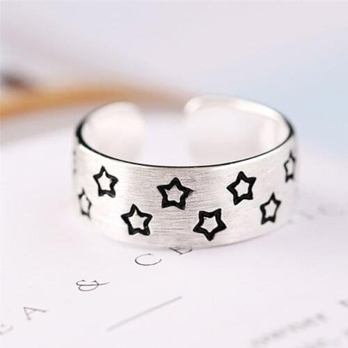 Vintage 925 Sterling Silver Open Star Rings For Women Femme Party Finger Ring Prevent Allergy Sterling-silver-jewelry jz331