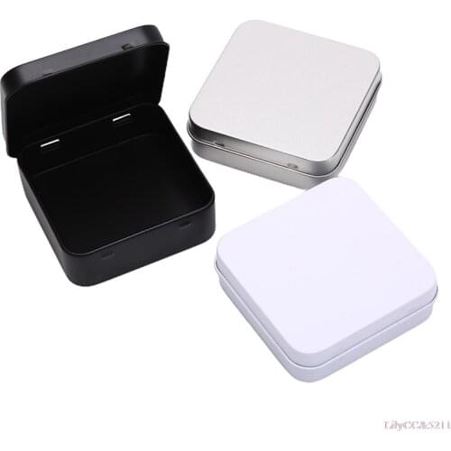 1PC Mini Metal Tins Container Square Hinged Flip Storage Tin Box Jewelry Coin Case