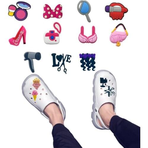 1pcs Pink Sweet Shoe Charms Make up Bow Lipstick High Heel Handbag Clog Accessories Hairdressing Shoe Decorations for Girls Gift