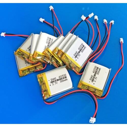 10 pcs 3.7V 300mAh lithium polymer li ion lipo rechargeable battery 402530 042530 JST 1.5mm for MP3 GPS bluetooth headset
