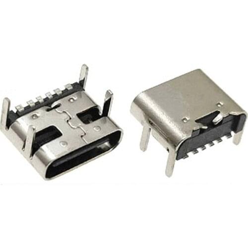 10pcs/Lot Type C 6 Pin SMT Socket Connector USB 3.1 Type-C Female Placement SMD DIP For PCB Design DIY High Current Charging