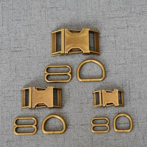 100 Sets 15mm/20mm/25mm Bromz Plastic Buckle Metal D Ring Adjuter Strap Slider For High Quality Hardware PetDog Collar Accessory