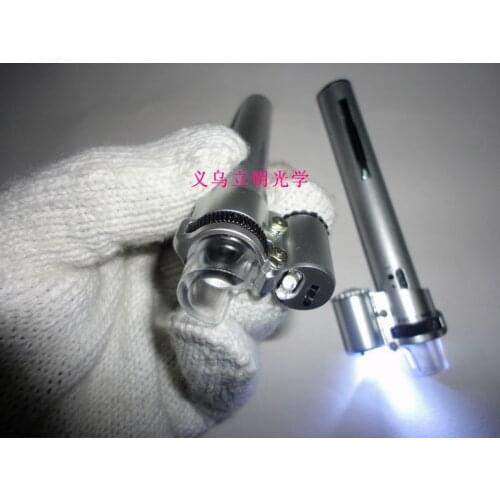 100X Adjustale Zoom Metal Pocket Microscope Pen Type LED Illuminated Pocket banknote check lamp magnifier portable light Loupe