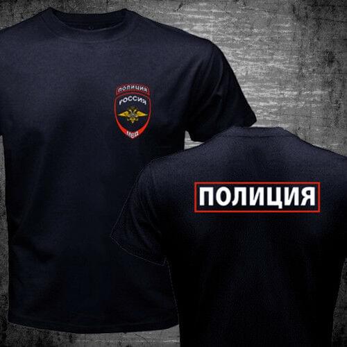 2019 Summer Style Fashion Men Russia Russian Moscow Police Department Mvd Logo T-Shirt Double Side Tees