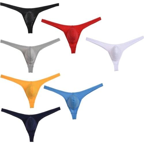7PCS/Lot Breathable Holes Bikini Mens Thongs Underpants Elastic Stretch Sexy G-Strings Fashion Male Underwear