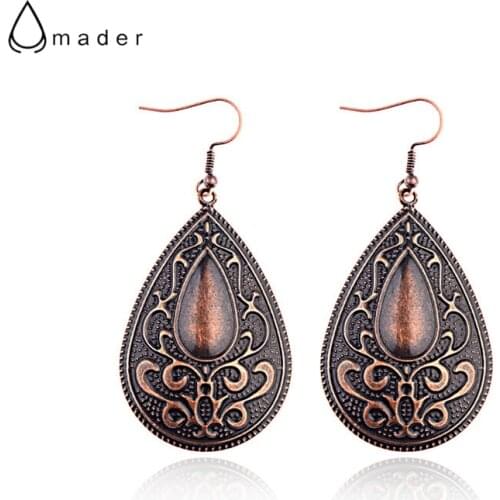 Amader 2018 Classic Womens Bronze Water Drop Shape Earrings Vintage Flowers Carved Earings Bohemian Accessories HEA088