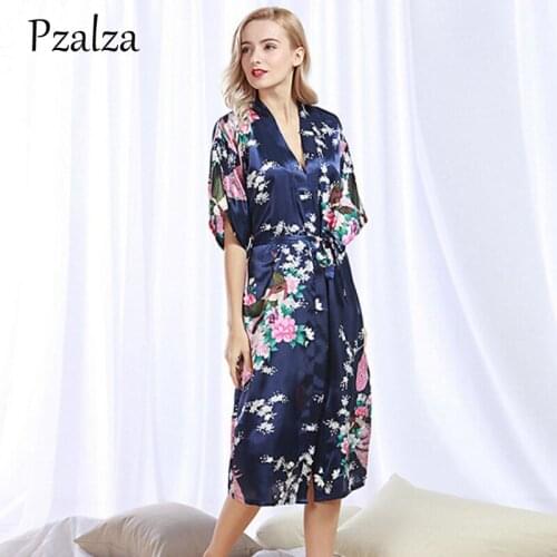 Satin Robes Women Elegant Kimono Bridesmaid Robes Plus Size XXXL Faux Silk Robes For Women Female Floral Sleepwear Gown Blue Red