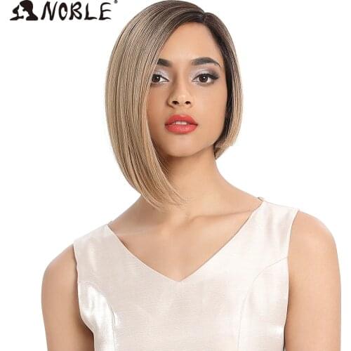 Noble Wigs For Black Women Straight Synthetic Lace Front Hair 12" Ombre 6 Color Lace Front Wig Cosplay Blonde Lace Front Wig