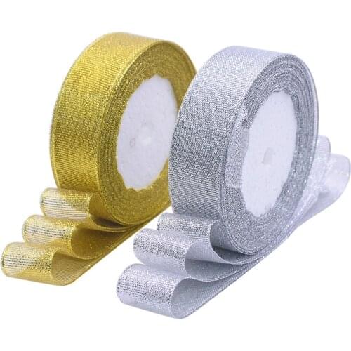 25 Yards Glitter Silver Gold Ribbon Gift Flower Wrapping Belt for Wedding Decoration Girls Tutu Party Supplies Cake Box Wrapper