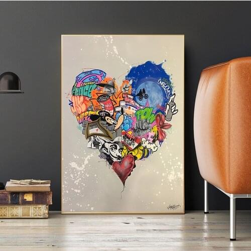 Graffiti Heart Balloon Canvas Painting Wall Art Print Poster Picture Decor Graffiti Wall Painting Living Room Home Decoration