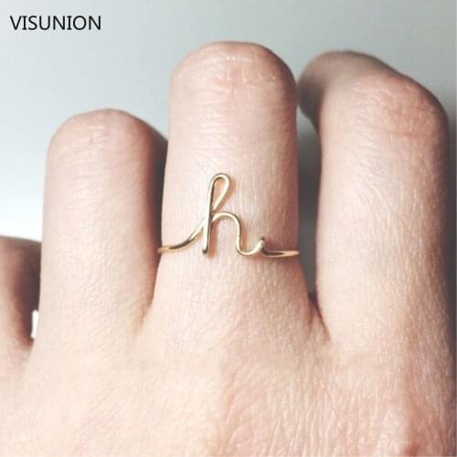 Gold Rose Gold Color Letters Rings For Women DIY Name Open Ring Set Statement Engagement Party Jewelry Christmas Gift