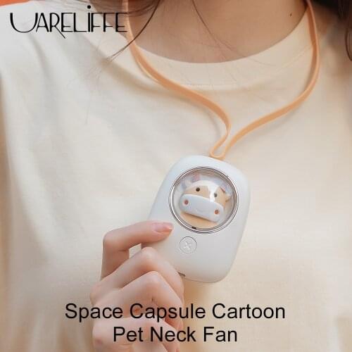 Space Capsule Neck Fan Portable Cute Pet Personal Cooling Fan Rechargeable Night Light Summer Radiator Children Girl Gift Set