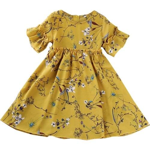 Toddler Girls Floral Dresses Baby Girl Clothes 2021 Summer Flowers Print Princess Party Elegant Kids Dress Vestidos 2 3 4 5 6 7Y