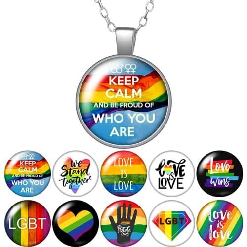 LGBT love is love Rainbow flag Silver color/Bronze Pendant Necklace 25mm Glass Cabochon Woman Girls Jewelry Birthday Gift 50cm