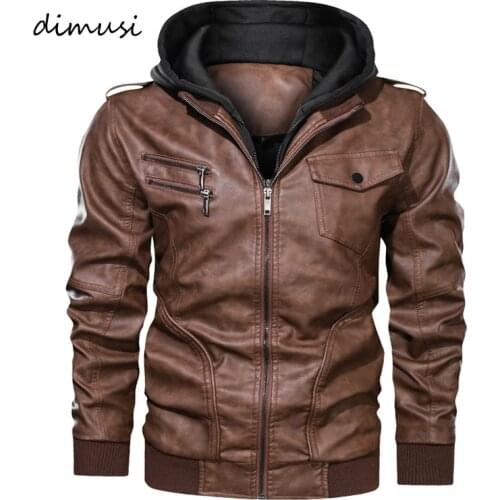 DIMUSI Mens Leather Jackets Casual Man Motorcycle Leather Hooded Coats Fashion Male Zipper Biker Leather Jackets Clothing