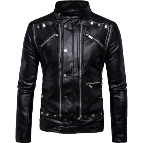 2021 autumn winter mens jacket brand leather fashion trend mens locomotive multi zipper mens leather jacket