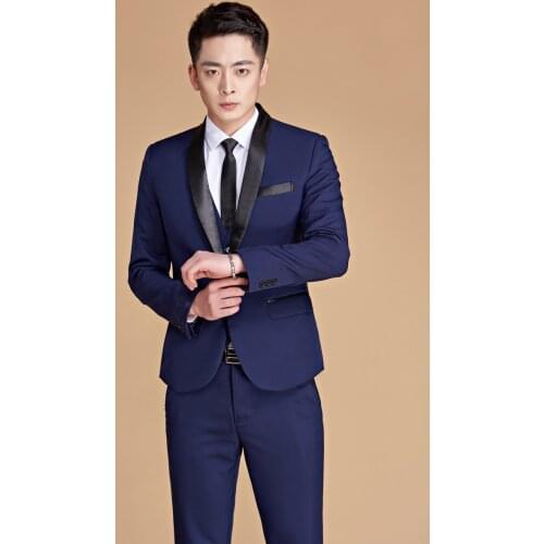 Mens Plus Size 5XL Navy Blue Shawl Lapel Two-piece Stage Singer Wear Latest Coat Pant Designs Prom Wedding Suits For Men