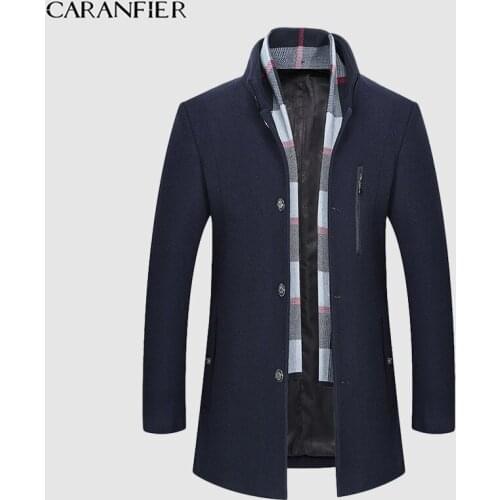 CARANFIER 2019 Men Coat Wool Overcoat Turn Collar Warm Jackets Woolen Men Coats And Blends With Scarf Breathable Outwear